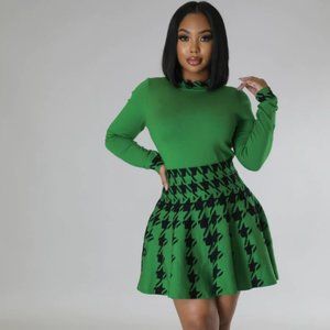 Green Houndstooth Skirt Set